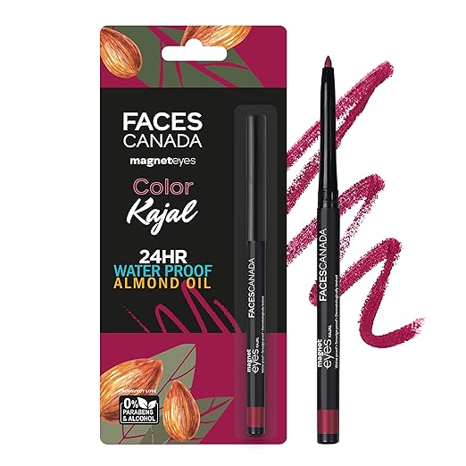 FACES CANADA Magneteyes Color Kajal - Burgundy Love 04, 0.30g | Highly Pigmented Kohl | 12 Hr Long Stay | Matte Finish | Single Stroke Glide | Water Proof | Smudge Proof | Almond Oil Enriched