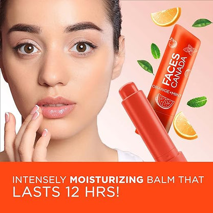 FACES CANADA Lip Balm - Orange Mint 01, 4.5g | 12HR Moisture | SPF 15 | Shea Butter, Vitamin C & E Enriched | Hydrating & Nourishing For Dry Chapped Lips | Softens Lips