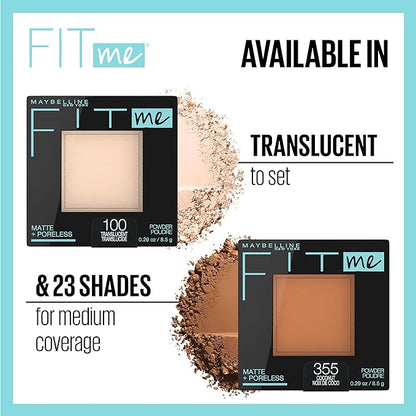 Maybelline New York Powder Foundation, Pressed Powder Compact, Mattifies Skin, Incl. Mirror and Applicator, Fit Me, 120 Classic Ivory, 8.5g