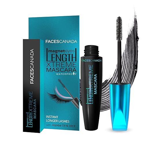 FACES CANADA Magneteyes Length Xtreme Mascara - Black, 8g | Volumizes Lashes | Waterproof | Quick Drying | Long Wear | Intense Black Finish | Lightweight | Enriched With Jojoba Oil & Vitamin B