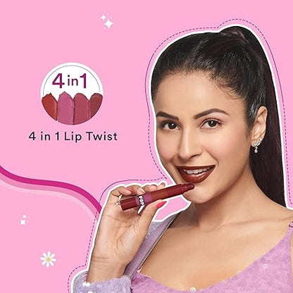 SUGAR POP 4 in 1 Lip Twist - 03 Bare Perfection | Multi-use Stackable Lipsticks for Women | Satin Matte Hydrating Formula | 6.4g