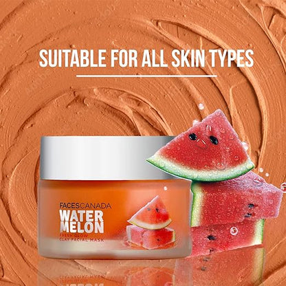 FACESCANADA Watermelon Fresh Glowy Clay Facial Mask, 50g | Watermelon Extract & Bentonite Clay | Deep Pore Cleansing | Soft, Smooth & Hydrated Skin | Youthful Glow | For All Skin Types | Vegan