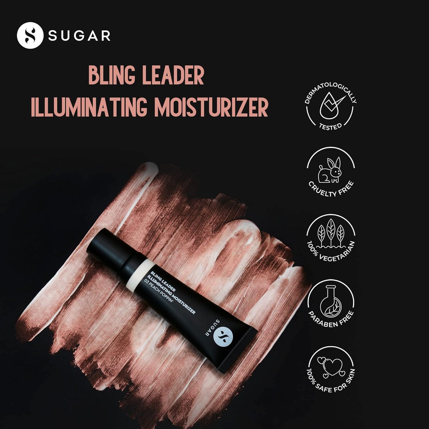 SUGAR Cosmetics - Bling Leader - Illuminating Moisturizer - 03 Peach Poppin'(Warm Peach Highlighter with Pearl Finish) - Lightweight Moisturizer and Highlighter, Protects against Pollution