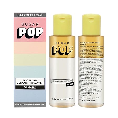 SUGAR POP Micellar Cleansing Water – Oil Infused | Gentle & Soothing | Enriched with RoseHip Oil & Aloe vera | Waterproof Makeup Remover | 100 ml