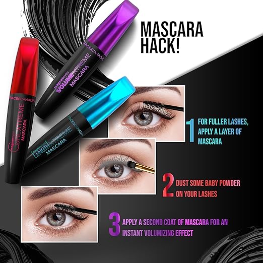 FACES CANADA Magneteyes Length Xtreme Mascara - Black, 8g | Volumizes Lashes | Waterproof | Quick Drying | Long Wear | Intense Black Finish | Lightweight | Enriched With Jojoba Oil & Vitamin B