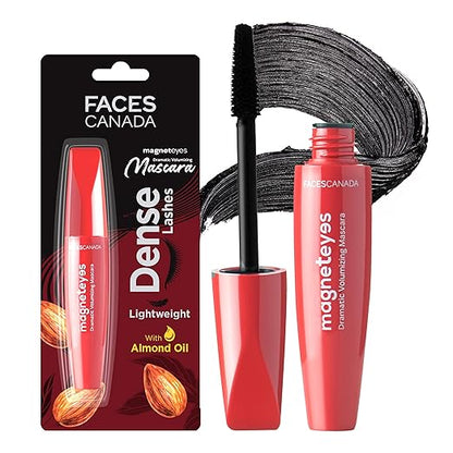 FACES CANADA Magneteyes Dramatic Volumizing Mascara - Black, 9.5ml | Lightweight, Denser & Longer Lashes | Intense Black Finish | Adds Volume | Easy Wash | No Clumping | Cruelty Free