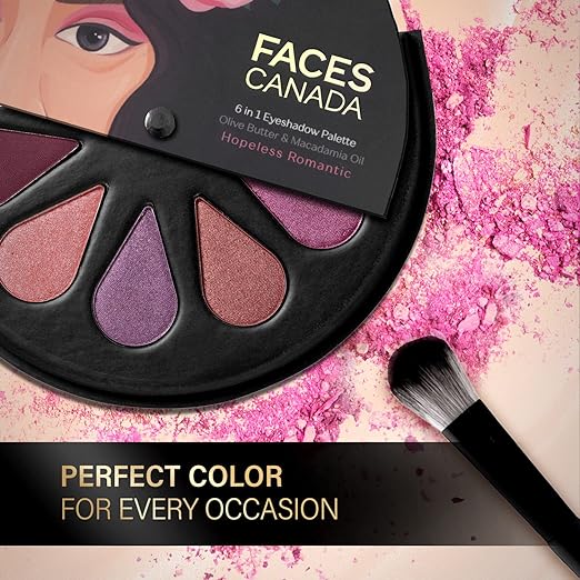 FACESCANADA 6 in 1 Eyeshadow Palette - Hopeless Romantic 01, 6g | Olive Butter & Macadamia Oil | Vibrant Colors | Highly Pigmented | Easily Blendable | Silky Satin Texture | No Crease | Cruelty-Free