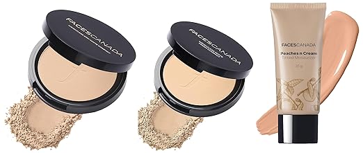 Faces Canada Ultime Pro Peaches N Tinted Moisturizer &Faces Canada Weightless Matte Compact &Faces Canada Weightless Stay Matte Compact Vitamin E & Shea Butter, Spf 20 Natural 02, 9 g