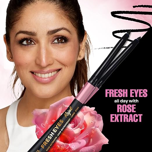 FACESCANADA Fresh Eyes Kajal 0.35g | With Rose Extracts | 24HR Waterproof | Suits Sensitive Eyes | Intense Black Matte Finish | Soothes & Cools | Refreshes Tired Eyes | Gentle | Smudgeproof | Vegan