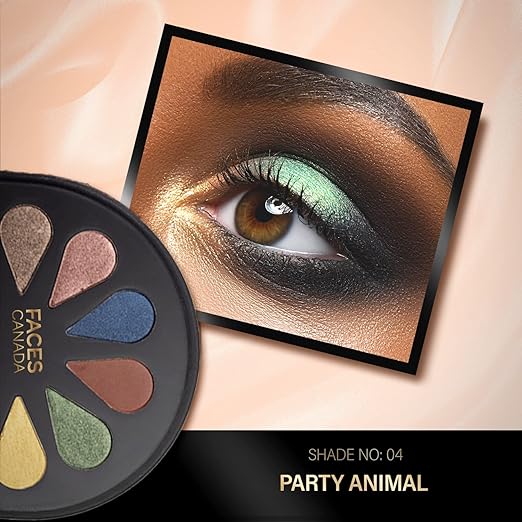 FACESCANADA 6 in 1 Eyeshadow Palette - Party Animal 04, 6g | Olive Butter & Macadamia Oil | Vibrant Colors | Highly Pigmented | Easily Blendable | Silky Satin Texture | No Crease | Cruelty-Free