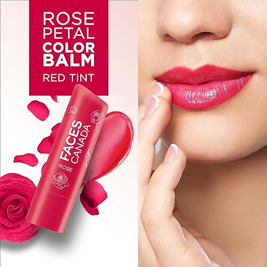 FACES CANADA Color Lip Balm - Rose Petal 03, 4.5g | Red Tint | 12HR Moisture | SPF 15 | Shea Butter, Vitamin C & E Enriched | Hydrating & Nourishing For Dry Chapped Lips | Softens Lips