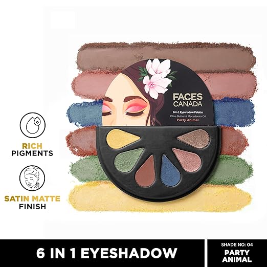 FACESCANADA 6 in 1 Eyeshadow Palette - Smokey Diva 03, 6g | Olive Butter & Macadamia Oil | Vibrant Colors | Highly Pigmented | Easily Blendable | Silky Satin Texture | No Crease | Cruelty-Free