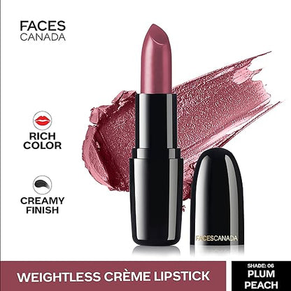 FACES CANADA Weightless Creme Finish Lipstick - Burgundy (Maroon), 4g | Creamy Finish | Smooth Texture | Long Lasting Rich Color | Hydrated Lips | Vitamin E, Jojoba Oil, Shea Butter, Almond Oil