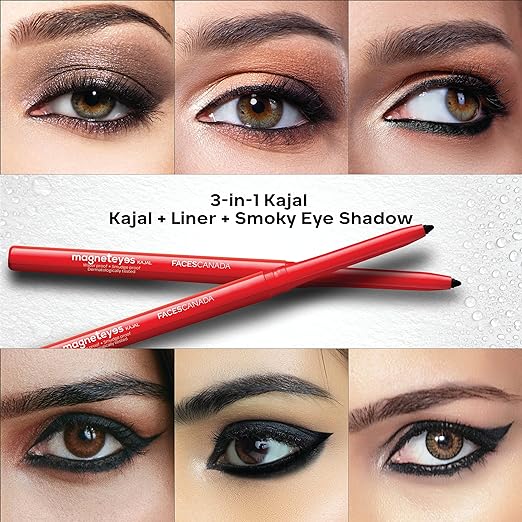 FACESCANADA Magneteyes Kajal - Black, 0.35g (Pack of 2) | 24 Hr Long Stay | One Stroke Smooth Glide | Waterproof, Smudgeproof & Fadeproof | Deep Matte Finish | Enriched With Almond Oil & Vitamin E