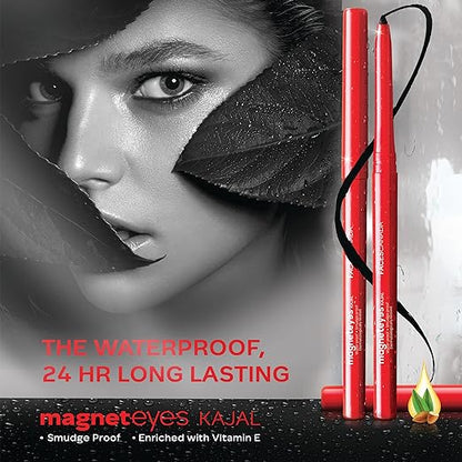 FACESCANADA Magneteyes Kajal - Black, 0.35g (Pack of 2) | 24 Hr Long Stay | One Stroke Smooth Glide | Waterproof, Smudgeproof & Fadeproof | Deep Matte Finish | Enriched With Almond Oil & Vitamin E