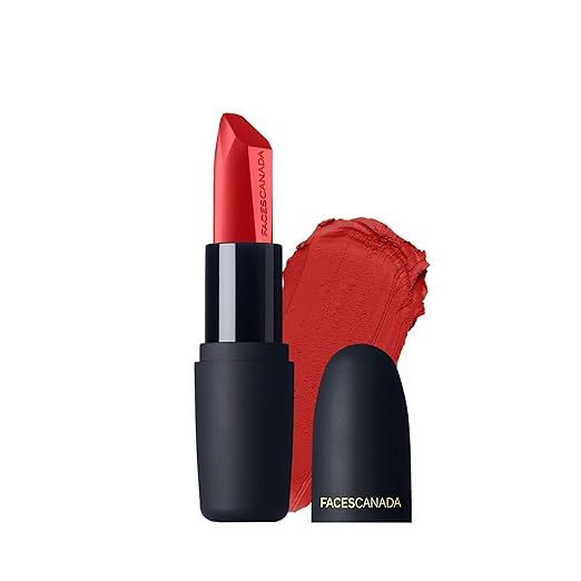 FACES CANADA Weightless Matte Lipstick - Chilli Pepper 11 (Red), 4.5g | Highly Pigmented Lip Color | Smooth One Stroke Glide | Moisturizes & Hydrates Lips | Vitamin E, Jojoba & Almond Oil Enriched