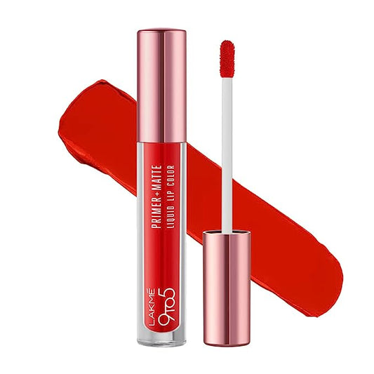 Lakmé 9to5 Primer + Matte Liquid Lip Color MR1 Fiery Scarlet