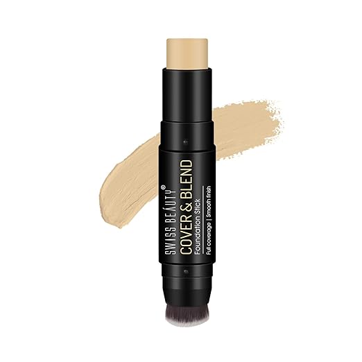 Swiss Beauty Waterproof Cover & Blend Foundation Stick, Full Coverage Foundation with Natural Matte Finish, Foundation with Brush | Shade - Fair Buff,12g