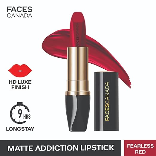 FACESCANADA Matte Addiction Lipstick - Expressive Peach, 3.7g | 9HR Longstay | HD Luxe Finish | Intense Color | Hydrating Comfort | Primer Infused | Smooth Creamy Texture |With Mulberry & Shea Butter