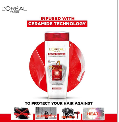 Pack of 2 L'Oreal Paris Serum, For Damaged and Weak Hair, With Pro-Keratin + Ceramide, Total Repair 5, 80ml