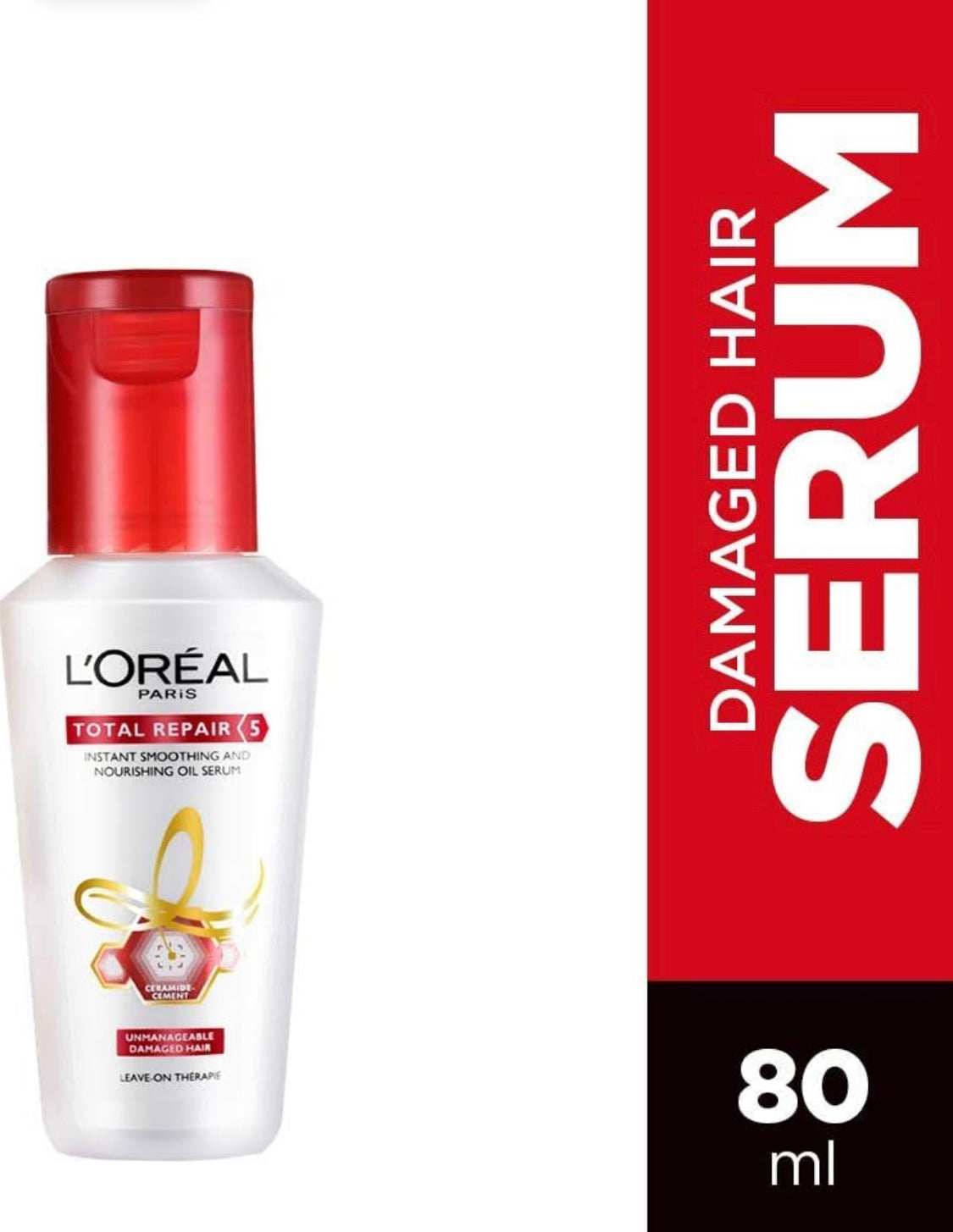 Pack of 2 L'Oreal Paris Serum, For Damaged and Weak Hair, With Pro-Keratin + Ceramide, Total Repair 5, 80ml