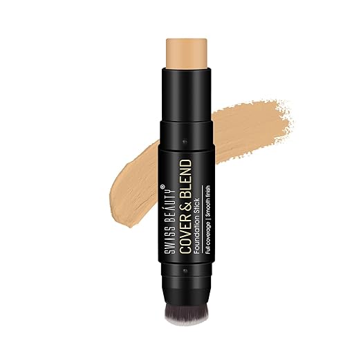 Swiss Beauty Waterproof Cover & Blend Foundation Stick, Full Coverage Foundation with Natural Matte Finish, Foundation with Brush | Shade - Golden,12g