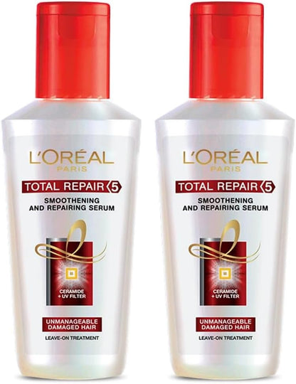 Pack of 2 L'Oreal Paris Serum, For Damaged and Weak Hair, With Pro-Keratin + Ceramide, Total Repair 5, 80ml