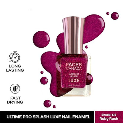 FACESCANADA Ultime Pro Splash Luxe Nail Enamel | Glossy Finish | Quick Drying | Long Lasting | High Shine | Chip Defiant | Even-Finish | Vegan | Non-Toxic | Ethanol-Free