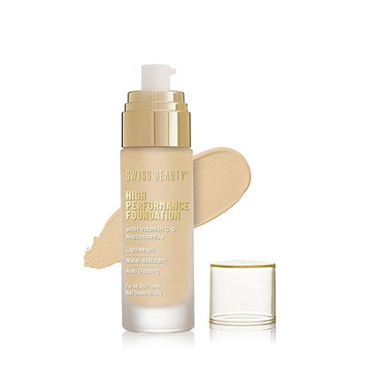 Swiss Beauty High Performance Foundation | Water-Resistant | Medium to Buildable Coverage | Lightweight | Easy to Blend | With Vitamin C & Niacinamide | Classic Ivory, 55g