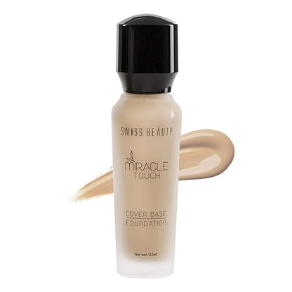 Swiss Beauty Miracle Touch Liquid Foundation, Face MakeUp, White Ivory, 40ml