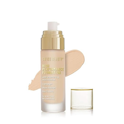 Swiss Beauty High Performance Foundation | Water-Resistant | Medium to Buildable Coverage | Lightweight | Easy to Blend | With Vitamin C & Niacinamide | Classic Ivory, 55g