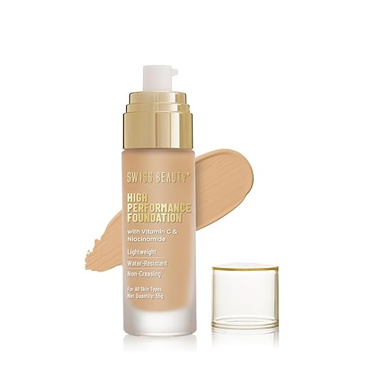 Swiss Beauty High Performance Foundation | Water-Resistant | Medium to Buildable Coverage | Lightweight | Easy to Blend | With Vitamin C & Niacinamide | Classic Ivory, 55g