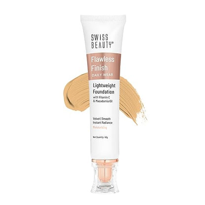 Swiss Beauty Flawless Finish Foundation | Medium Coverage | Lightweight |Oil-Free Formula |Radiant Finish | Shade - Natural Beige, 40gm