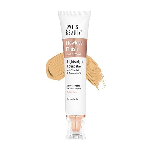 Swiss Beauty Flawless Finish Foundation | Medium Coverage | Lightweight |Oil-Free Formula |Radiant Finish | Shade - White Ivory, 40gm