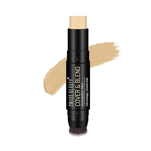 Swiss Beauty Waterproof Cover & Blend Foundation Stick, Full Coverage Foundation with Natural Matte Finish, Foundation with Brush | Shade - Pretty Vanilla,12g