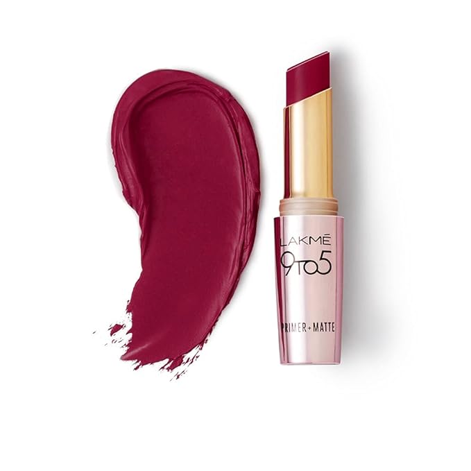 Lakme 9 To 5 Primer + Matte Lipstick, Matte Finish, Lightweight Lipstick, Lasts For 16Hrs, Nourishes Lips & Great For Daily Use, Burgundy Passion, 3.6g