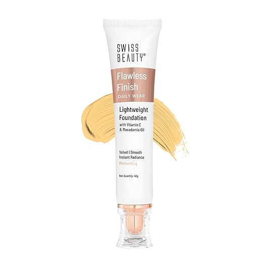 Swiss Beauty Flawless Finish Foundation | Medium Coverage | Lightweight |Oil-Free Formula |Radiant Finish | Shade - Natural Beige, 40gm