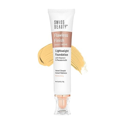 Swiss Beauty Flawless Finish Foundation | Medium Coverage | Lightweight |Oil-Free Formula |Radiant Finish | Shade - Natural Beige, 40gm