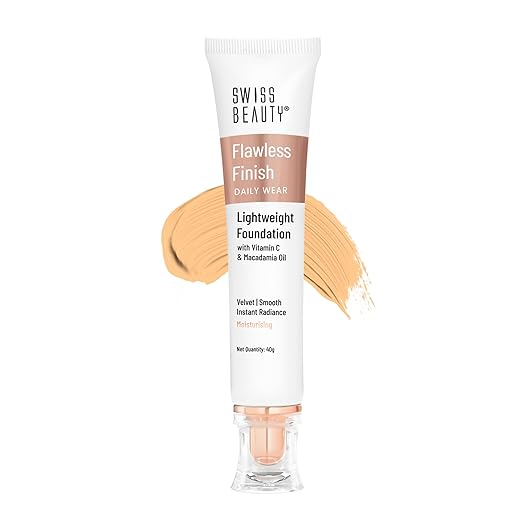 Swiss Beauty Flawless Finish Foundation | Medium Coverage | Lightweight |Oil-Free Formula |Radiant Finish | Shade - Natural Beige, 40gm