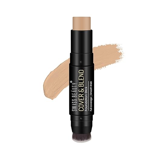 Swiss Beauty Waterproof Cover & Blend Foundation Stick, Full Coverage Foundation with Natural Matte Finish, Foundation with Brush | Shade - Shell Beige,12g