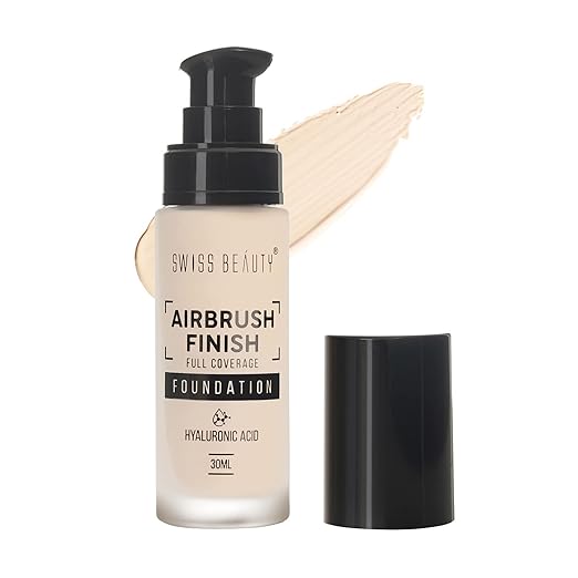 Swiss Beauty Airbrush Finish Lightweight Foundation | Full Coverage Blendable Foundation For Face Makeup |With Benefits Of Hyaluronic Acid, Aloevera And Vitamin E | 30Ml | Shade- Caramel Beige