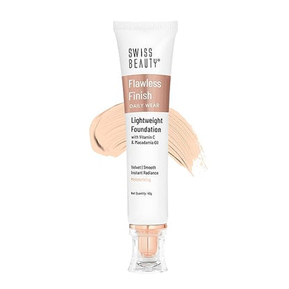 Swiss Beauty Flawless Finish Foundation | Medium Coverage | Lightweight |Oil-Free Formula |Radiant Finish | Shade - Natural Beige, 40gm