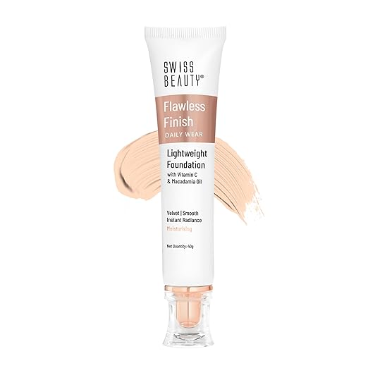 Swiss Beauty Flawless Finish Foundation | Medium Coverage | Lightweight |Oil-Free Formula |Radiant Finish | Shade - White Ivory, 40gm