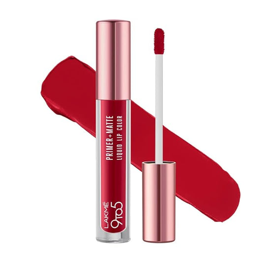 Lakmé 9to5 Primer + Matte Liquid Lip Color MR3 Vivid Crimson