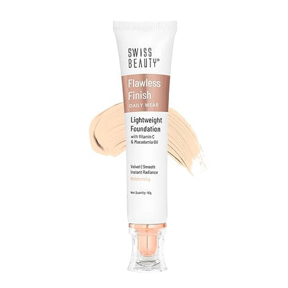 Swiss Beauty Flawless Finish Foundation | Medium Coverage | Lightweight |Oil-Free Formula |Radiant Finish | Shade - Natural Beige, 40gm