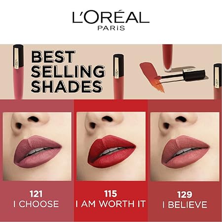 L'Oréal Paris Lipstick, Liquid Format with Matte Finish, Oil-In-Water Formula, Breathable and Lightweight Feel, Non-Flaking, Colour: 143 I Liberate, 7ml