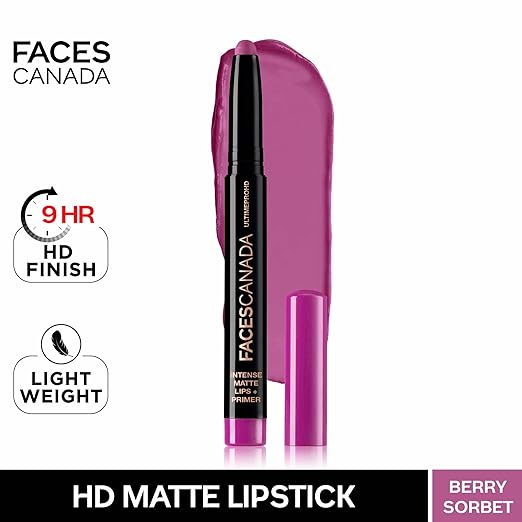 FACES CANADA Ultime Pro HD Intense Matte Lipstick + Primer - Wild Orchid (Purple), 1.4g | 9HR Long Stay | Flawless HD Matte Finish | Intense Color | Lightweight | Smooth Glide | Primer Infused