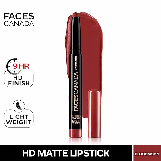 FACES CANADA Ultime Pro HD Intense Matte Lipstick + Primer - Boysenberry (Plum), 1.4g | 9HR Long Stay | Flawless HD Matte Finish | Intense Color | Lightweight | Smooth Glide | Primer Infused