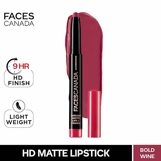 FACES CANADA Ultime Pro HD Intense Matte Lipstick + Primer - Scandalous (Nude), 1.4g | 9HR Long Stay | Flawless HD Matte Finish | Intense Color | Lightweight | Smooth Glide | Primer Infused