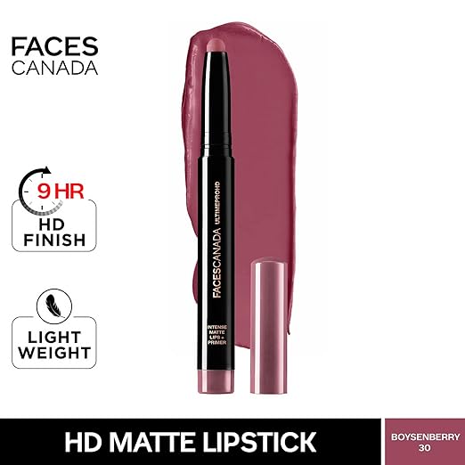 FACES CANADA Ultime Pro HD Intense Matte Lipstick + Primer - Wild Orchid (Purple), 1.4g | 9HR Long Stay | Flawless HD Matte Finish | Intense Color | Lightweight | Smooth Glide | Primer Infused